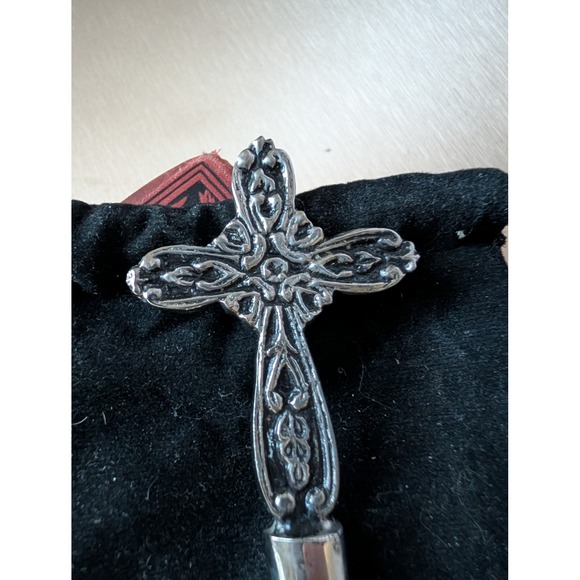 Vintage Silver Plated Spoon Cross Handle Sugar Nut Scoop‎ with Pouch Religious - Picture 5 of 7